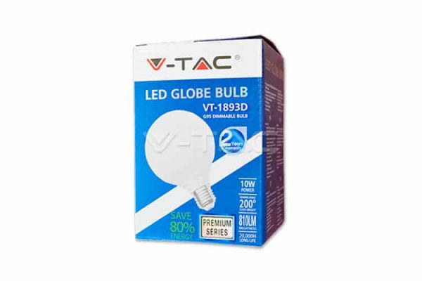 Comprar  Bombilla Led E27 G95 10W V-TAC 810LM 6000K