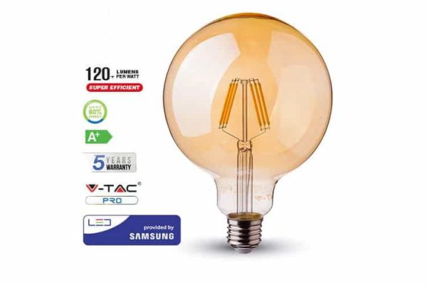 Comprar  Bombilla Led E27 G95 Filamento Ambar 6W V-TAC 725LM 2200K